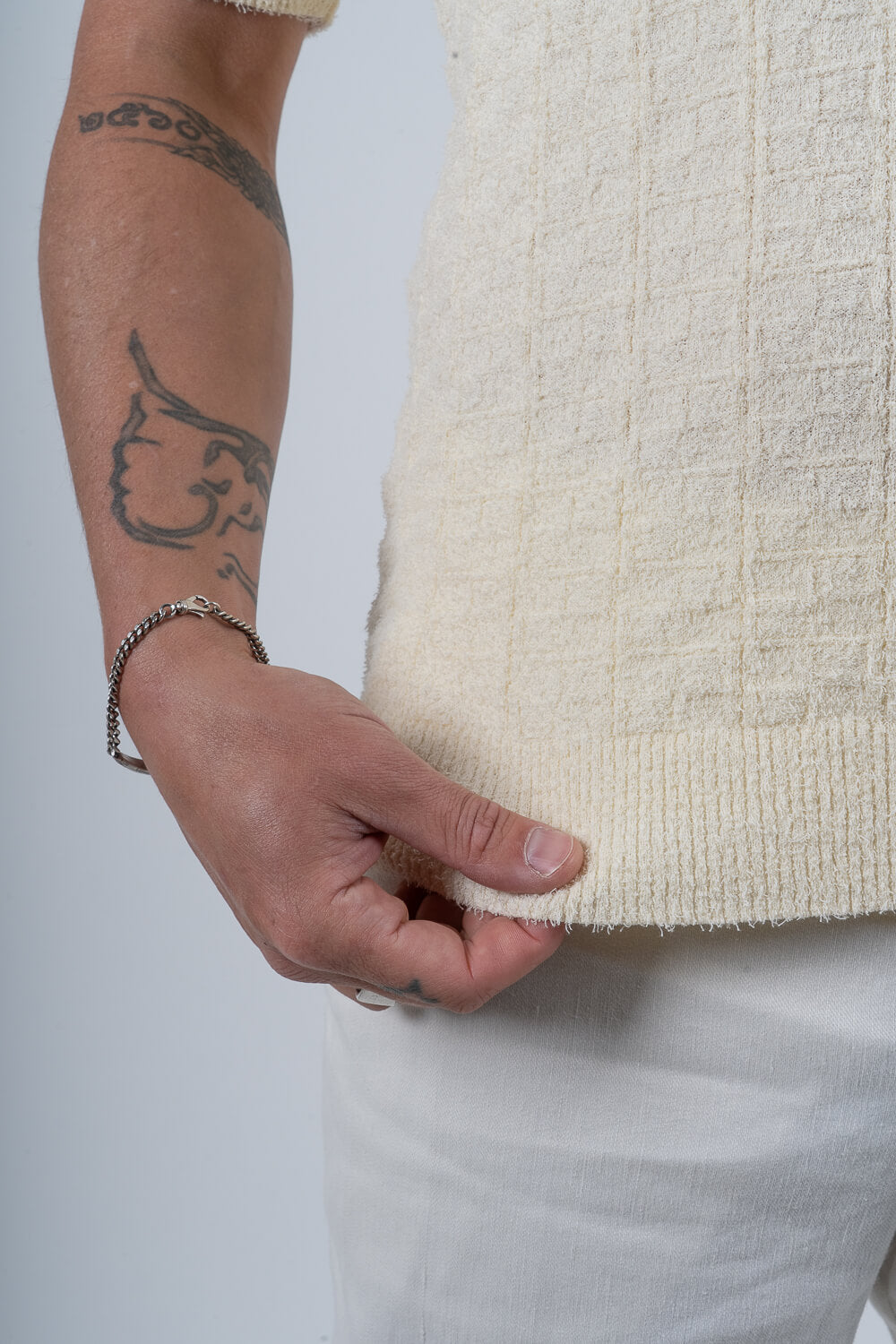 Organic Cotton Textured Cotton Design Polo Shirt Cream