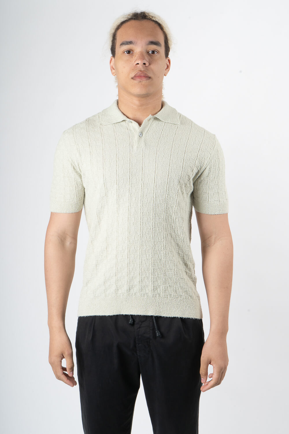 Organic Cotton Textured Cotton Design Polo Shirt Mint