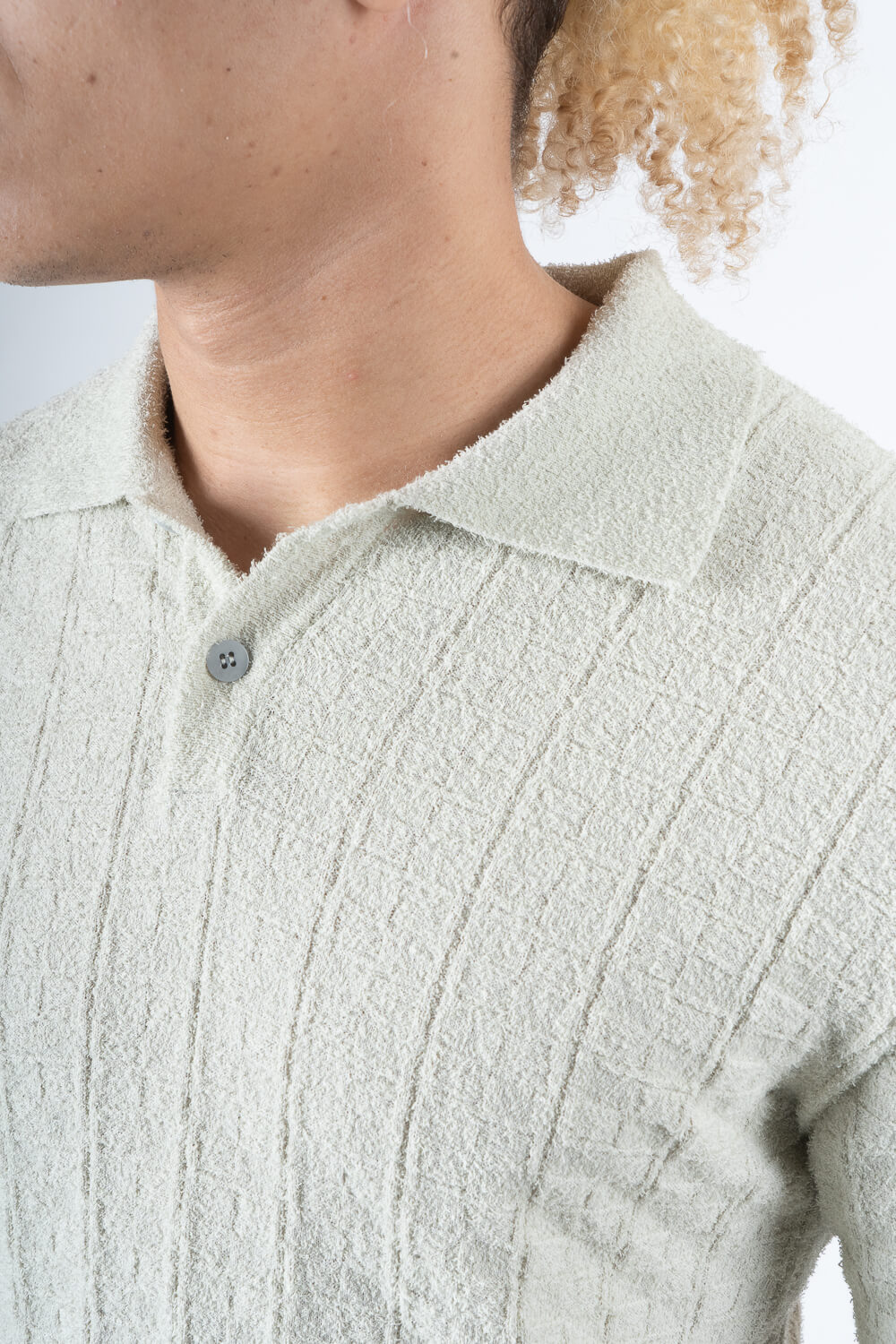 Organic Cotton Textured Cotton Design Polo Shirt Mint