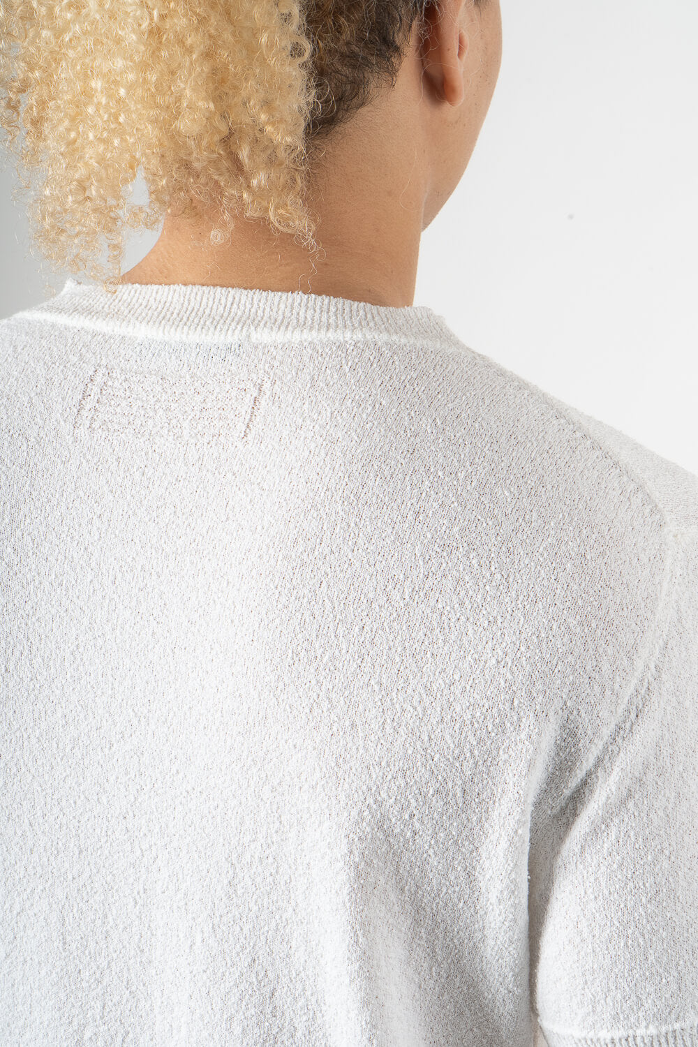 Organic Textured Cotton Mock Neck T-Shirt White