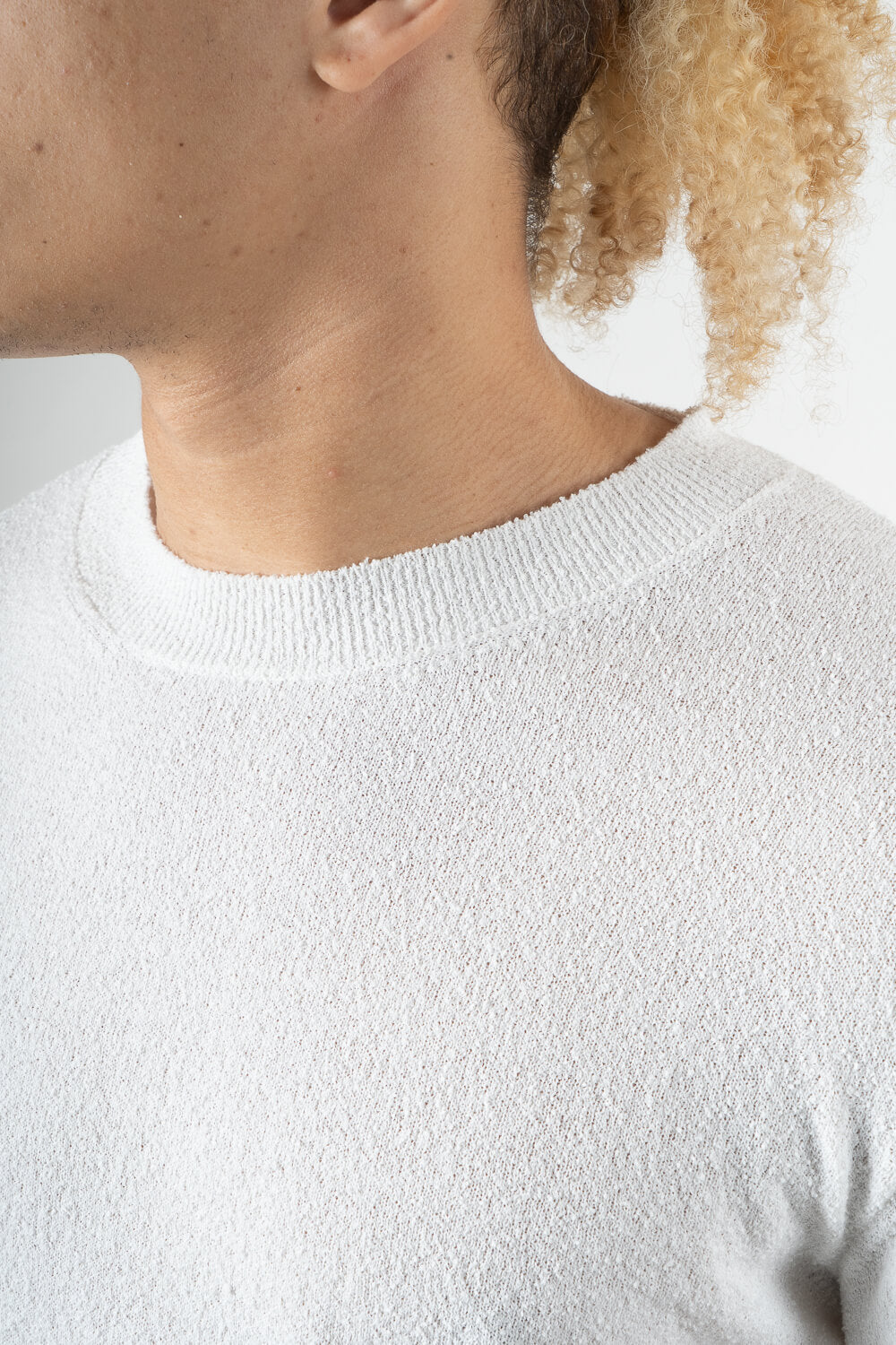 Organic Textured Cotton Mock Neck T-Shirt White