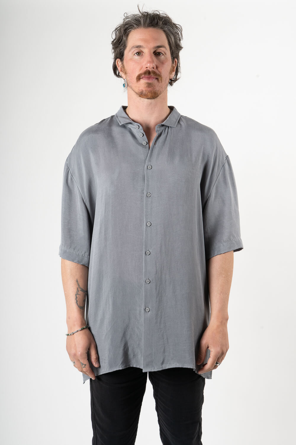 Pure Tuscan Silk Button-Up Shirt Grey