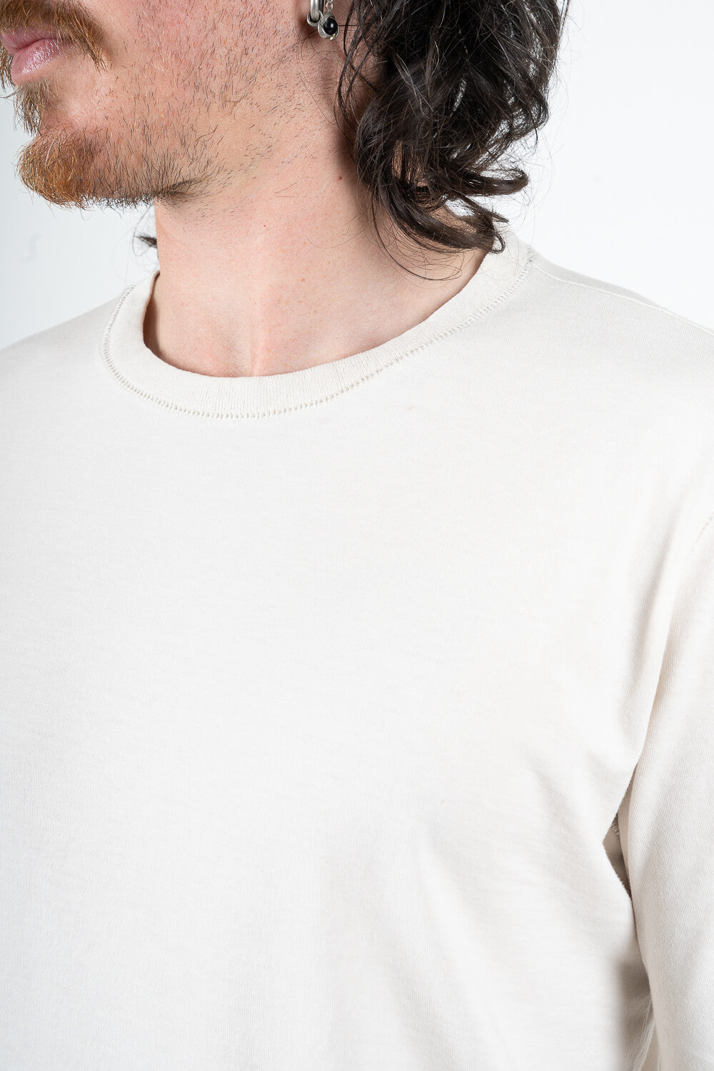 Raw-Cut Hems Cotton Jersey T-Shirt W/ Knitted Inserts Stone
