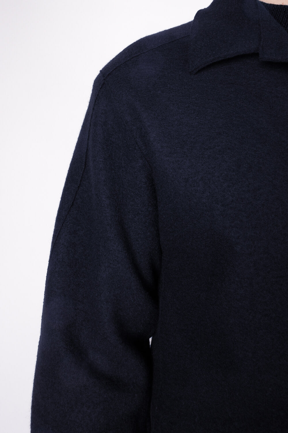 Raw Cut Boiled Wool Regular Overshirt W/ Chest Pocket Detail Dark Navy