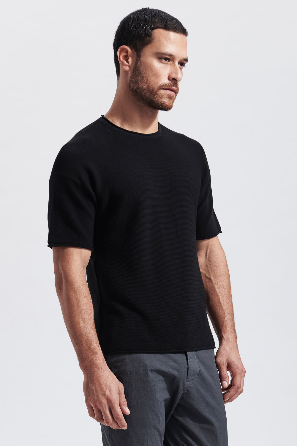 Raw Edge Knitted T-Shirt Black