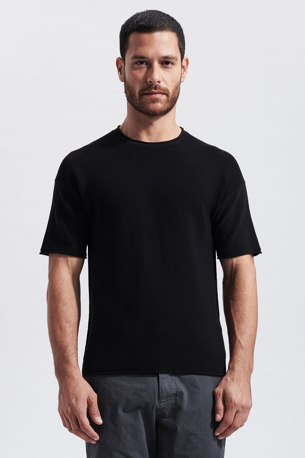 Raw Edge Knitted T-Shirt Black