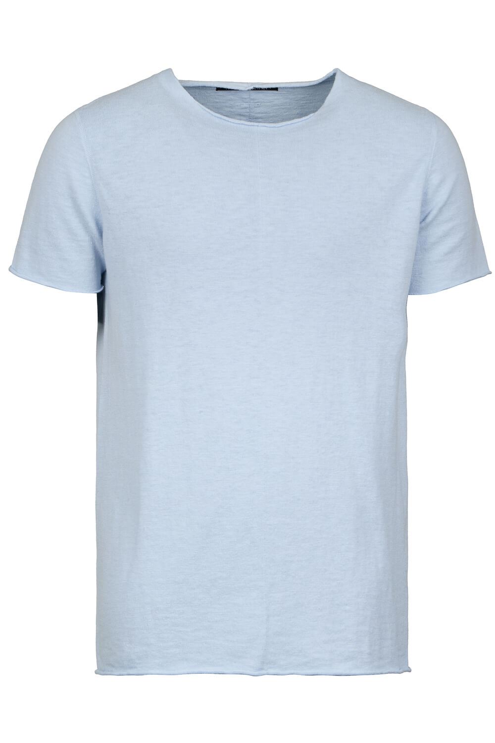 Raw Neck Linen/Cotton T-Shirt Blue
