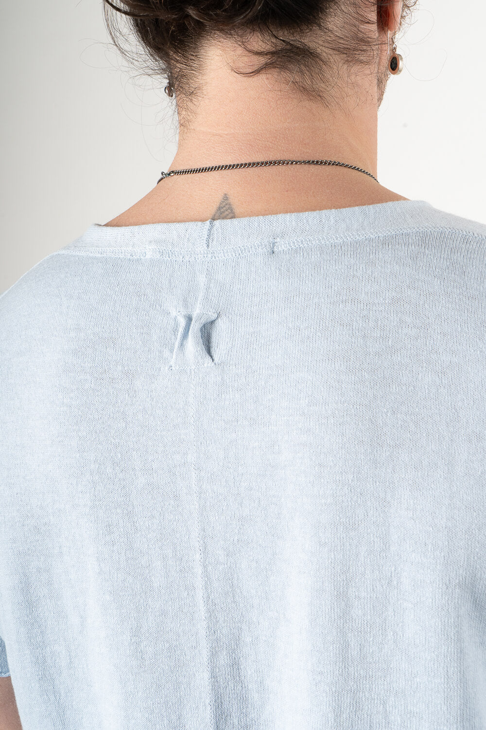 Raw Neck Linen/Cotton T-Shirt Blue