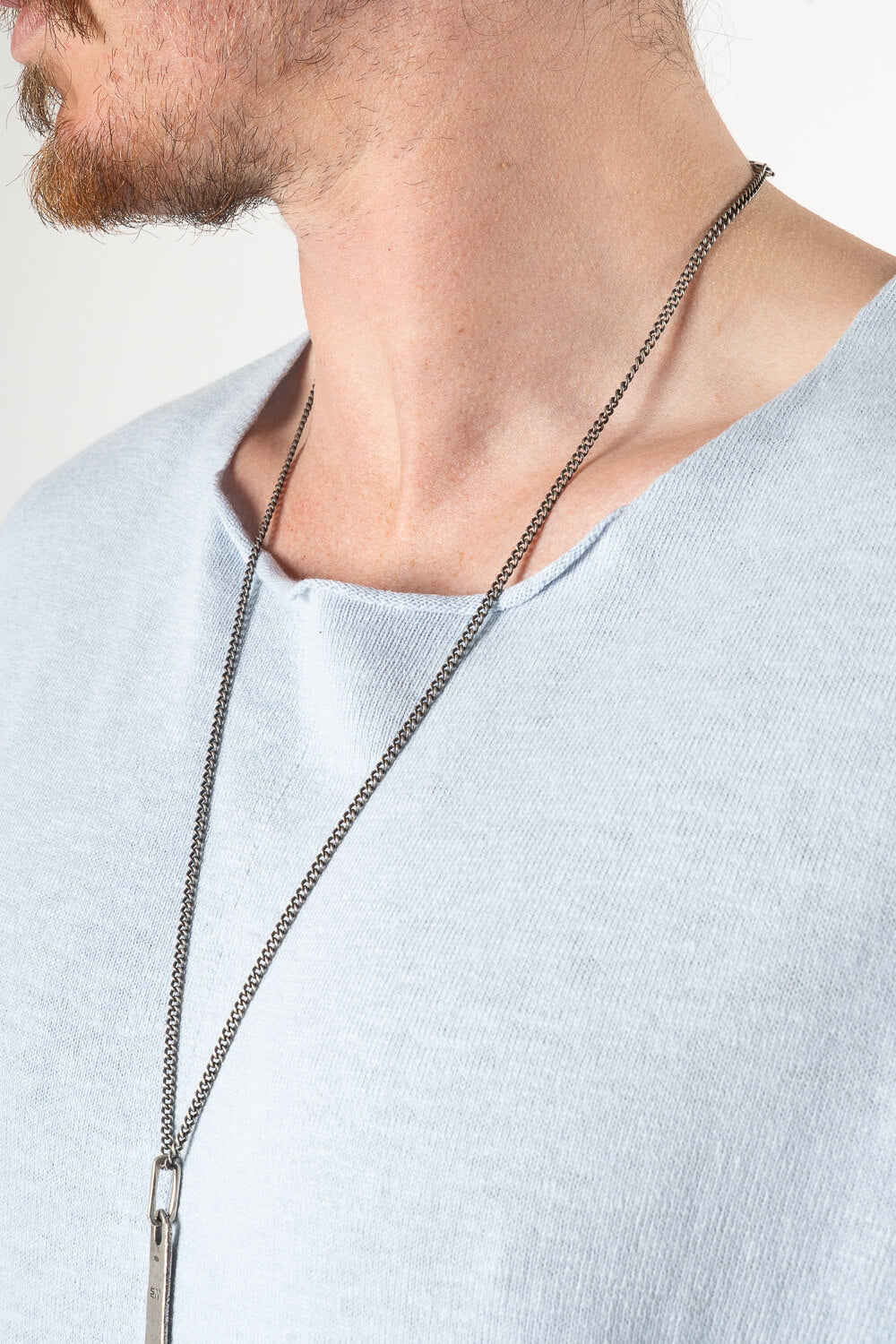 Raw Neck Linen/Cotton T-Shirt Blue
