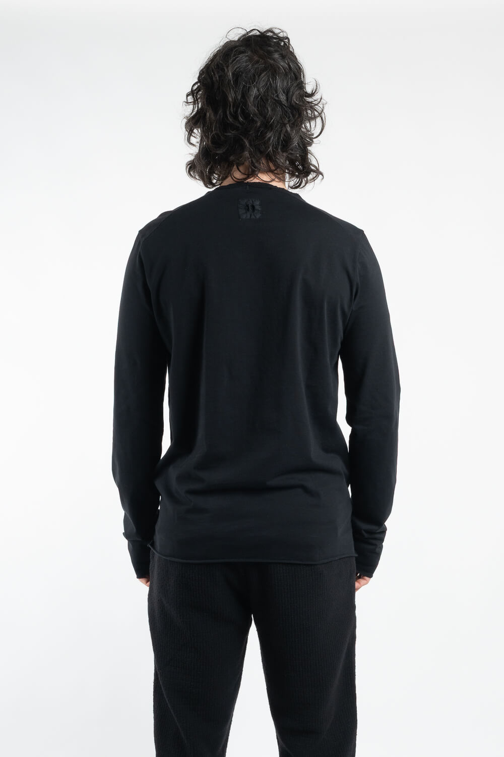 Raw Neck Regular Fit L/S T-Shirt Black