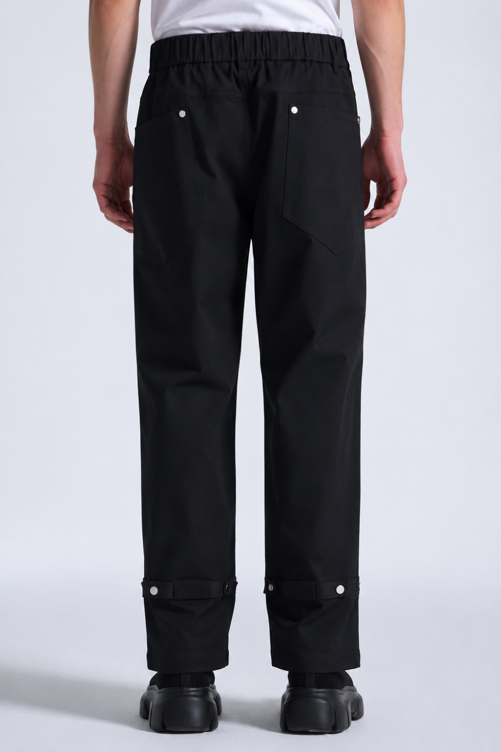 Wide Leg Cotton Trousers W/ Oversized Pockets Black