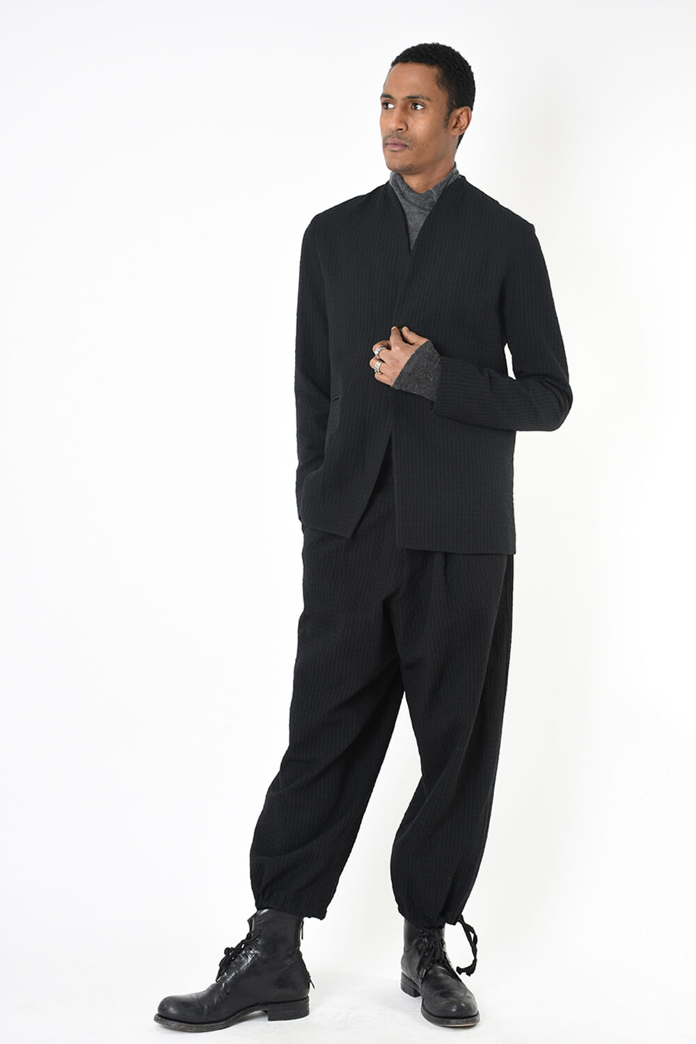 Regular Fit Linen/Wool Jacket Black