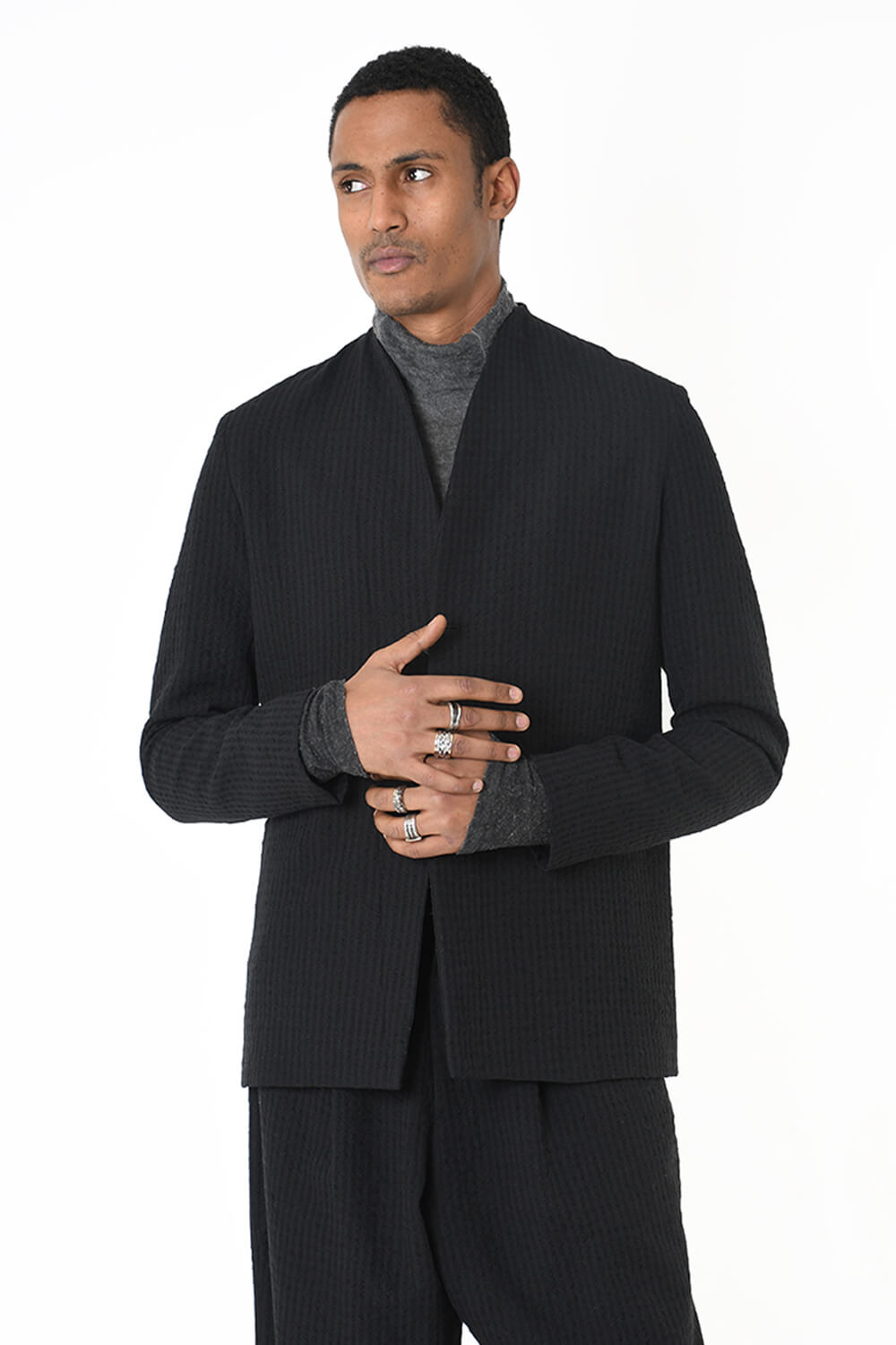 Regular Fit Linen/Wool Jacket Black
