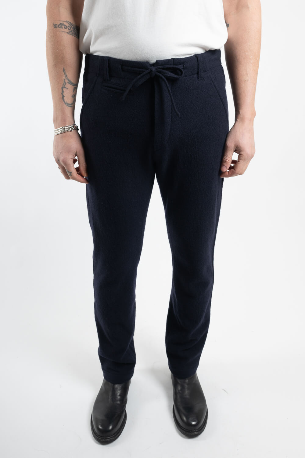 Regular Fit Boiled Wool Trousers Navy