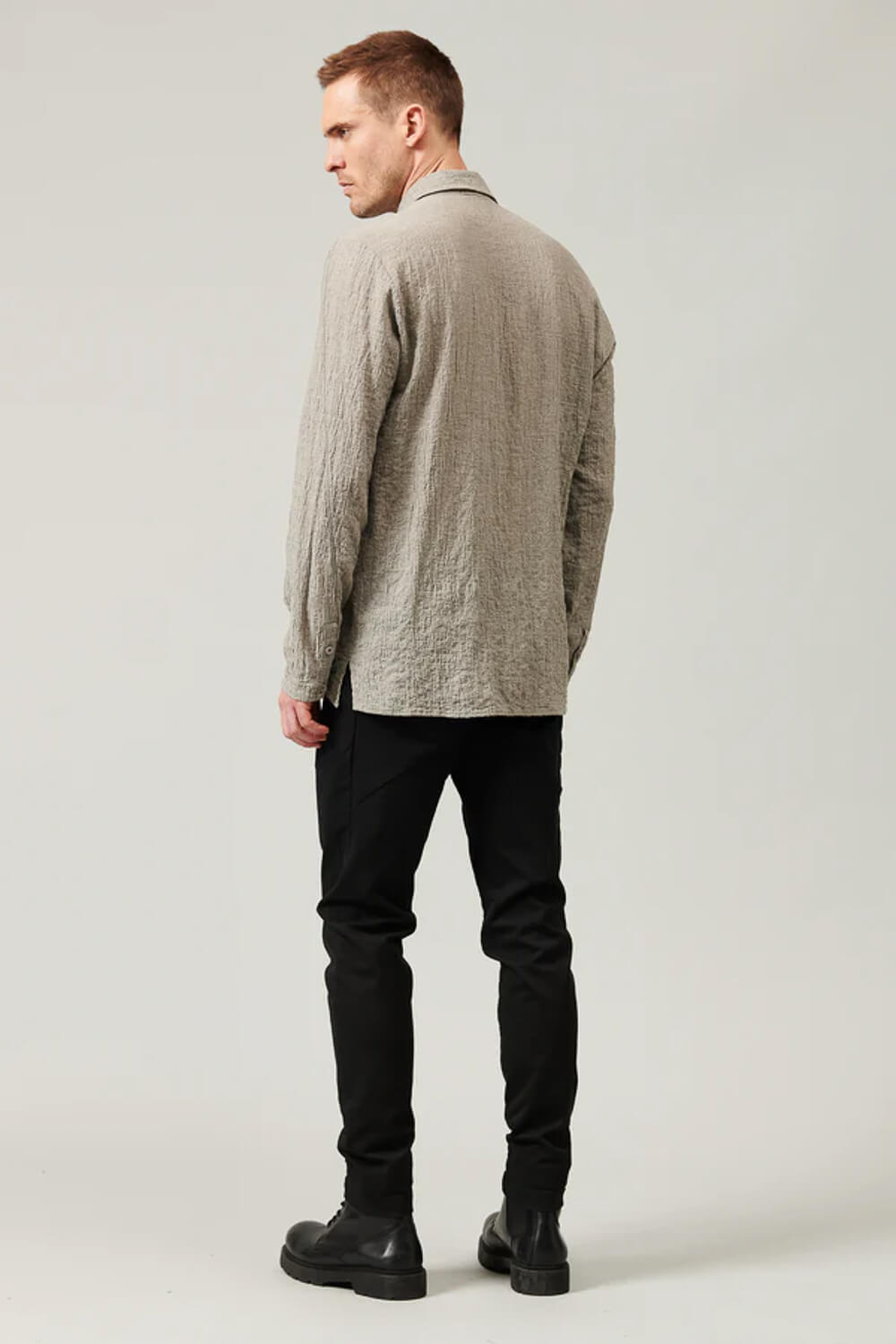 Regular Fit Cotton/Wool Embossed Viscose Shirt Steel