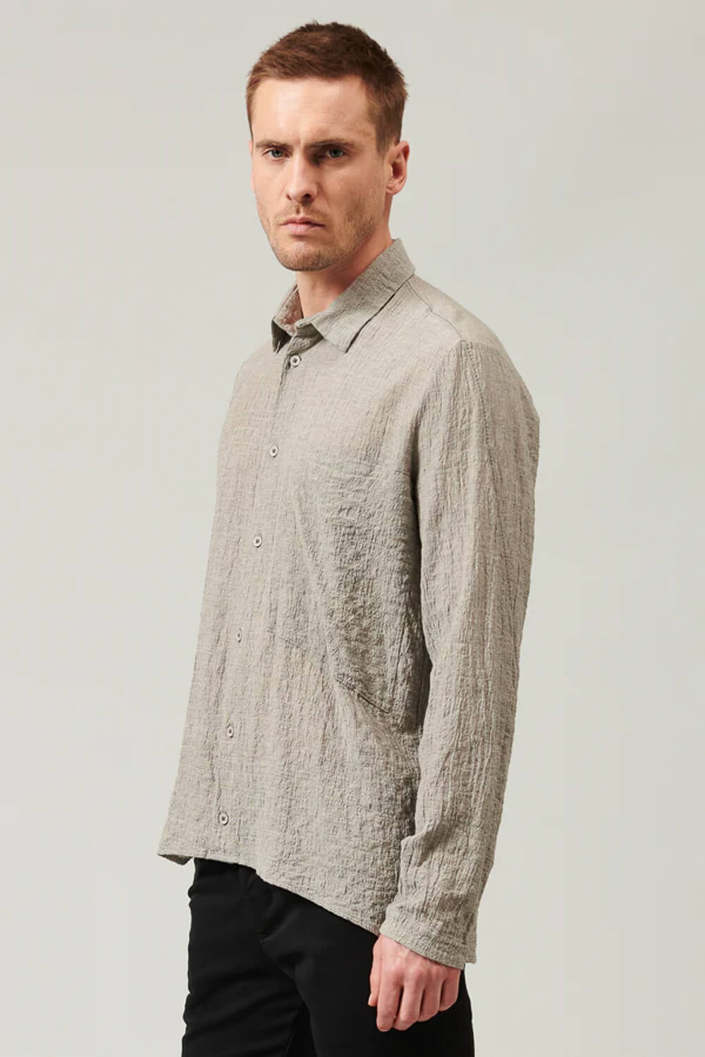 Regular Fit Cotton/Wool Embossed Viscose Shirt Steel
