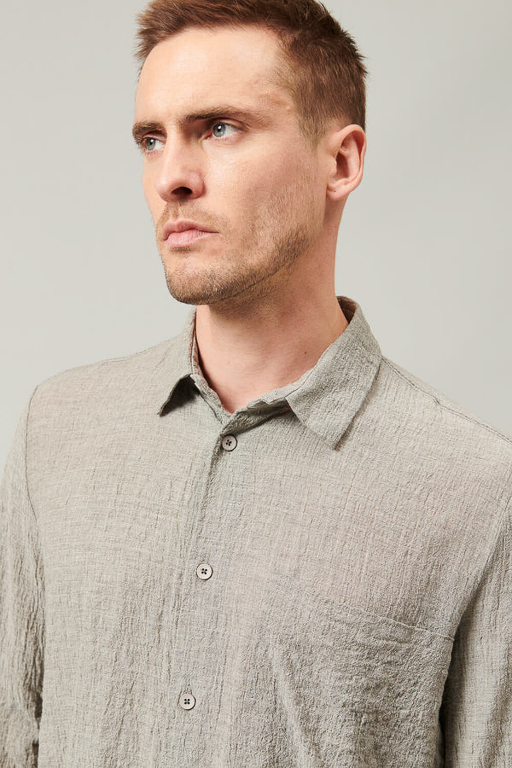 Regular Fit Cotton/Wool Embossed Viscose Shirt Steel