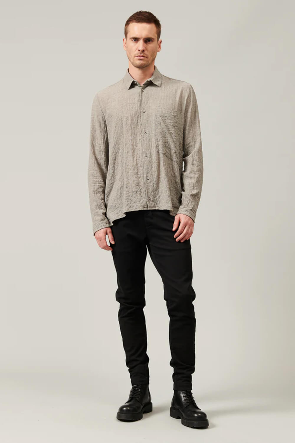 Regular Fit Cotton/Wool Embossed Viscose Shirt Steel