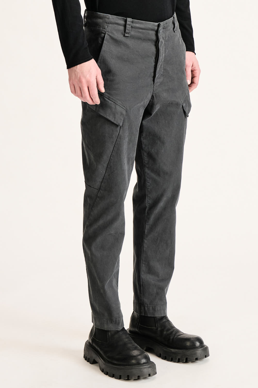 Regular Fit Stretch Cotton Cargo Trousers Charcoal