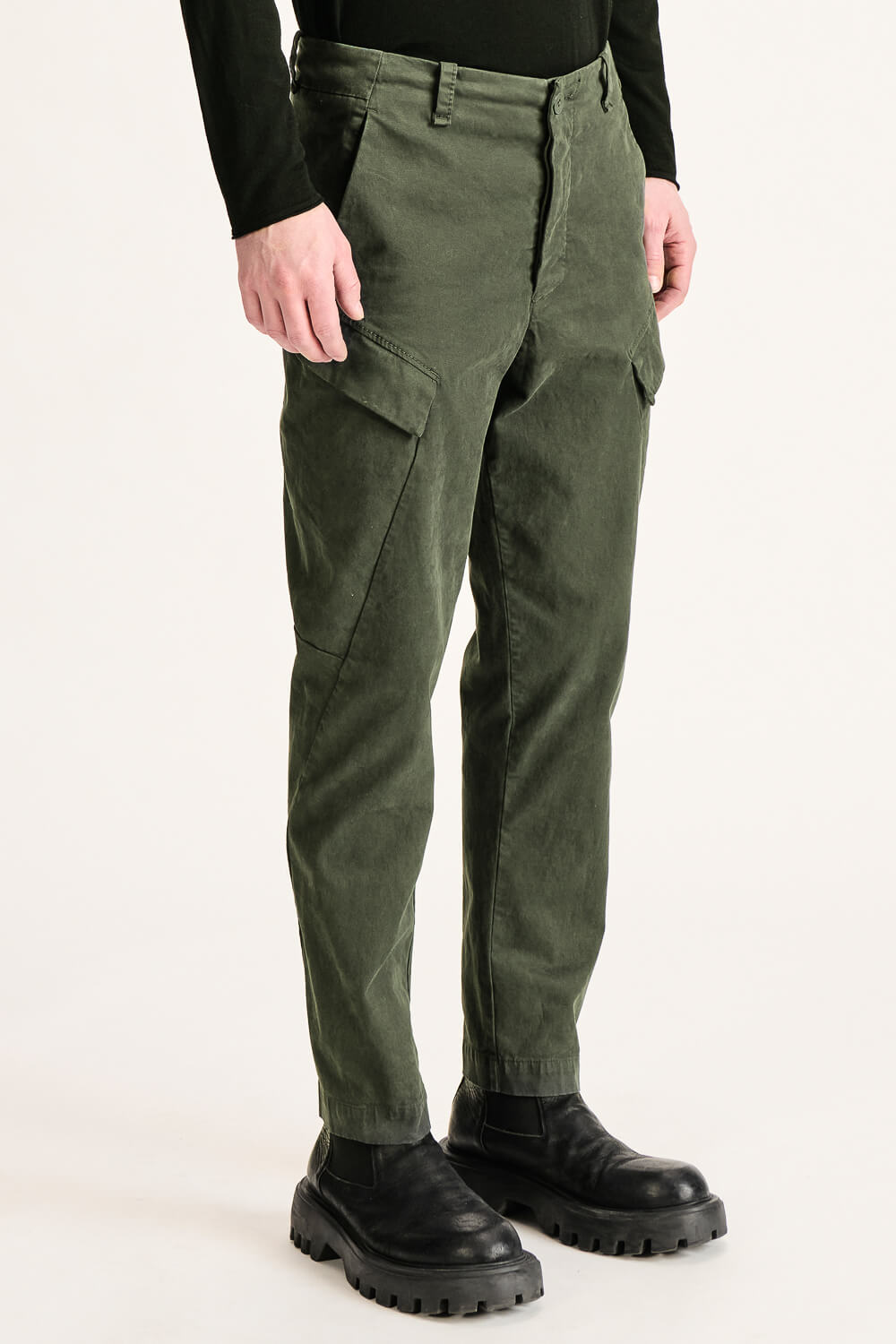 Regular Fit Stretch Cotton Cargo Trousers Khaki Green