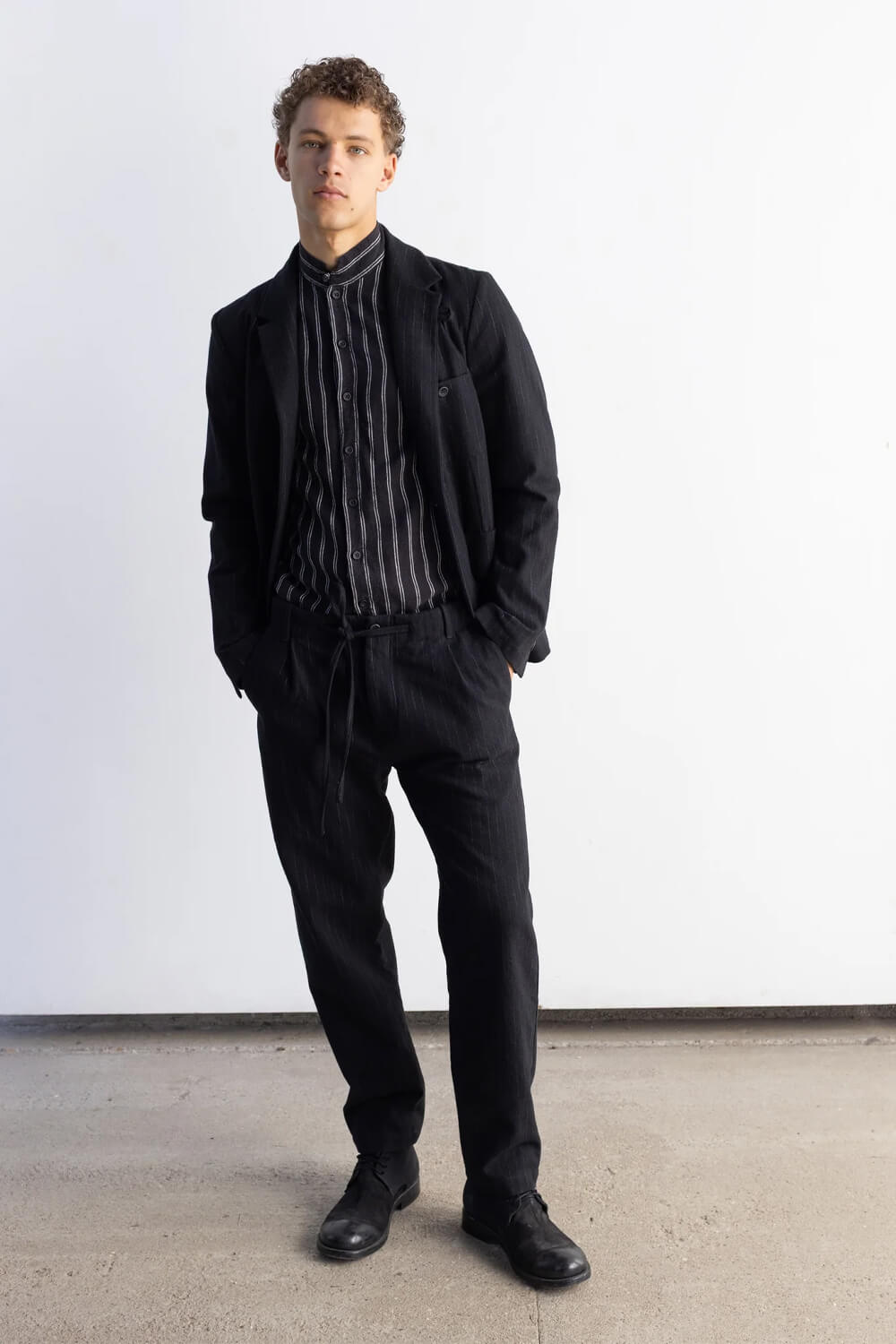 Relaxed Fit Wool Cotton Blend Trouser Black