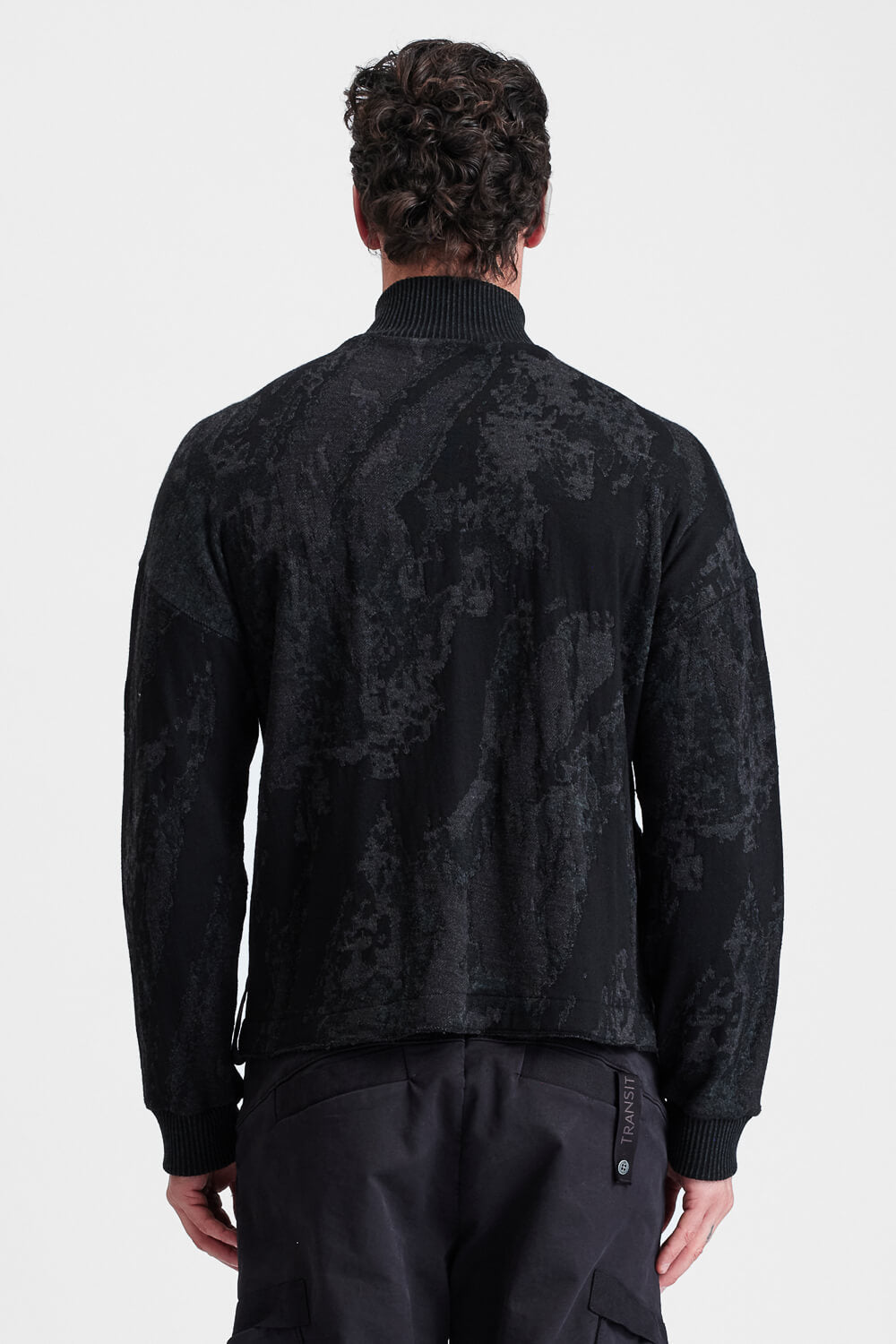 Relaxed-Fit Wool/Viscose Jacquard Zip-Up Jacket Black