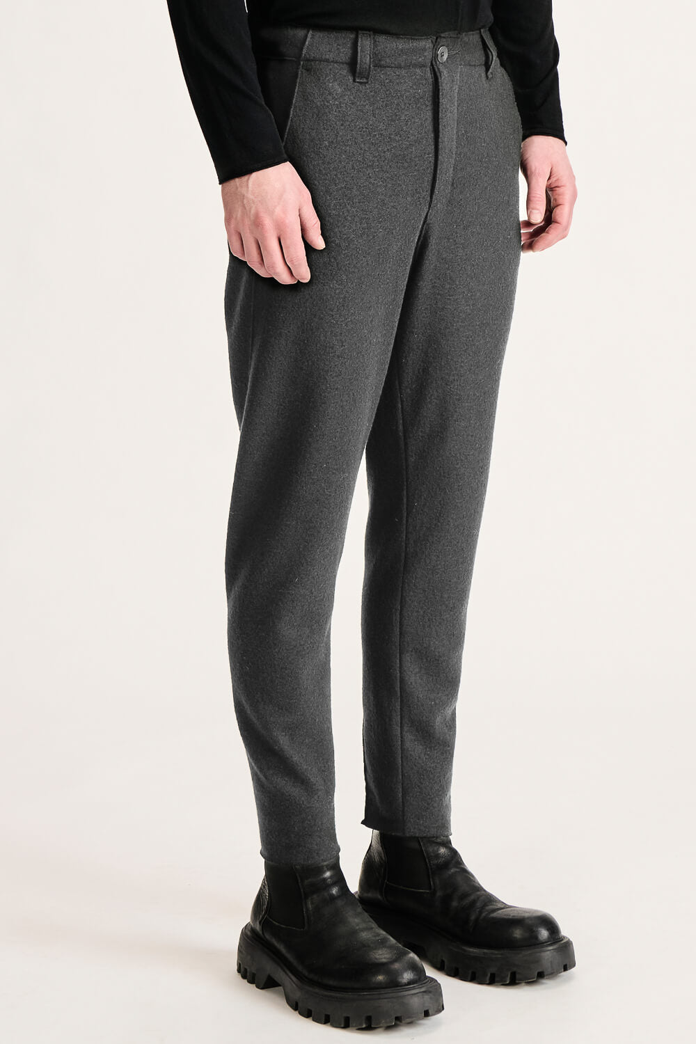 Relaxed Fit Boiled Wool Trousers Charcoal