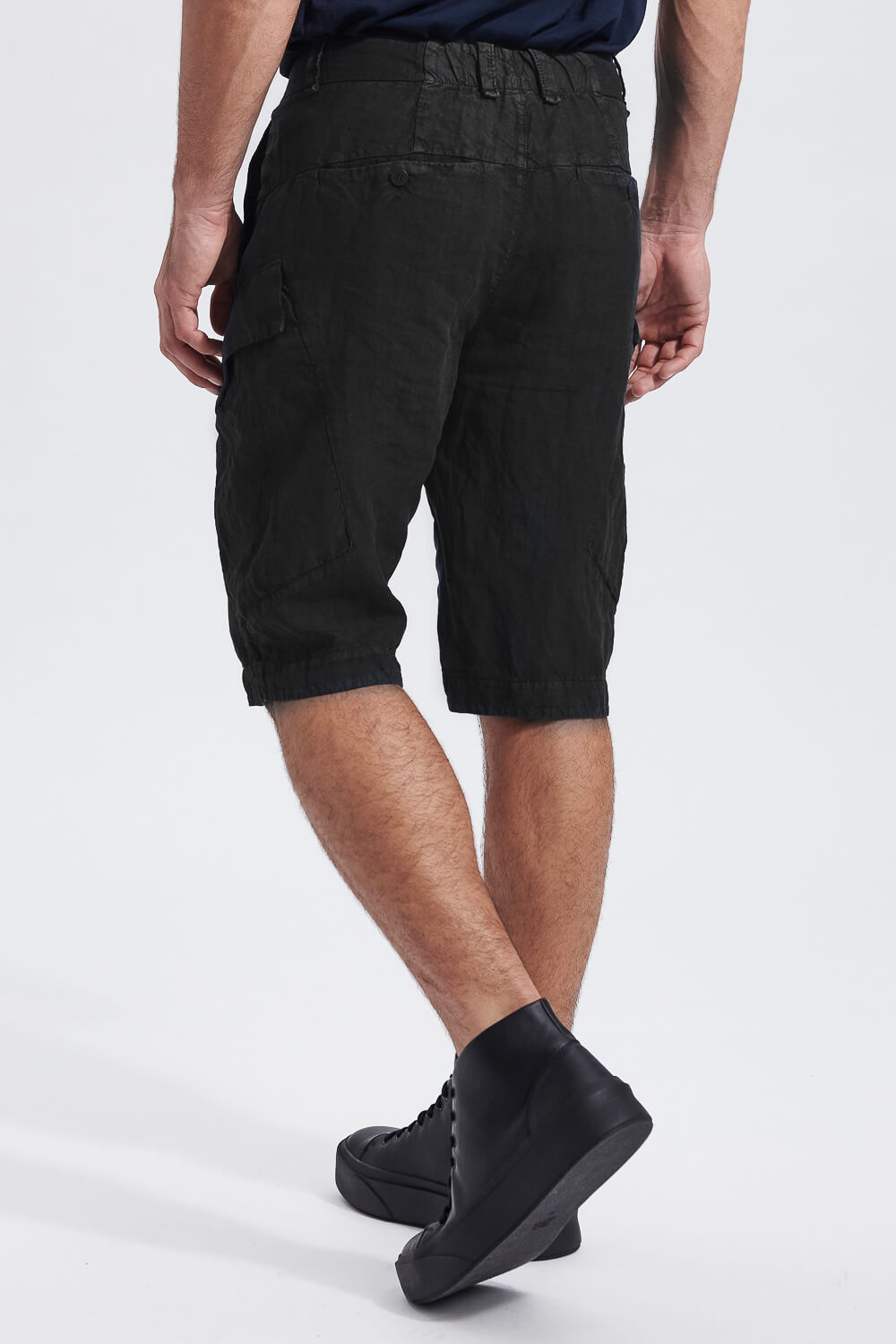 Relaxed Fit Linen Cargo Shorts Black