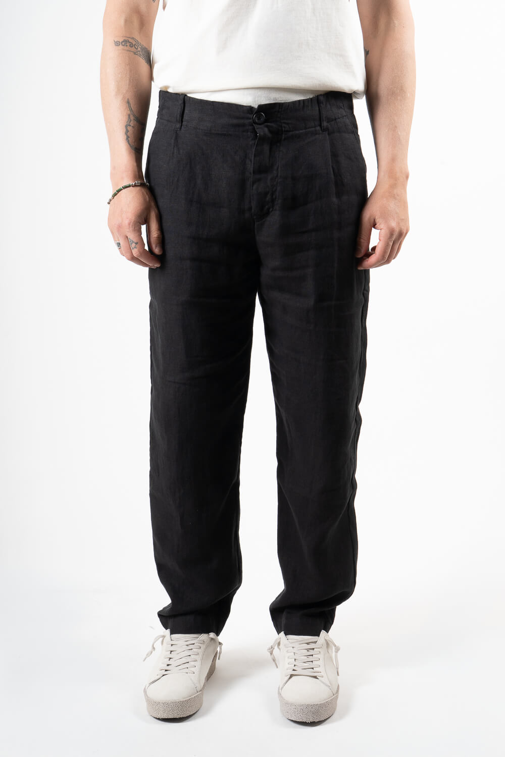 Relaxed Fit Linen Trousers Black