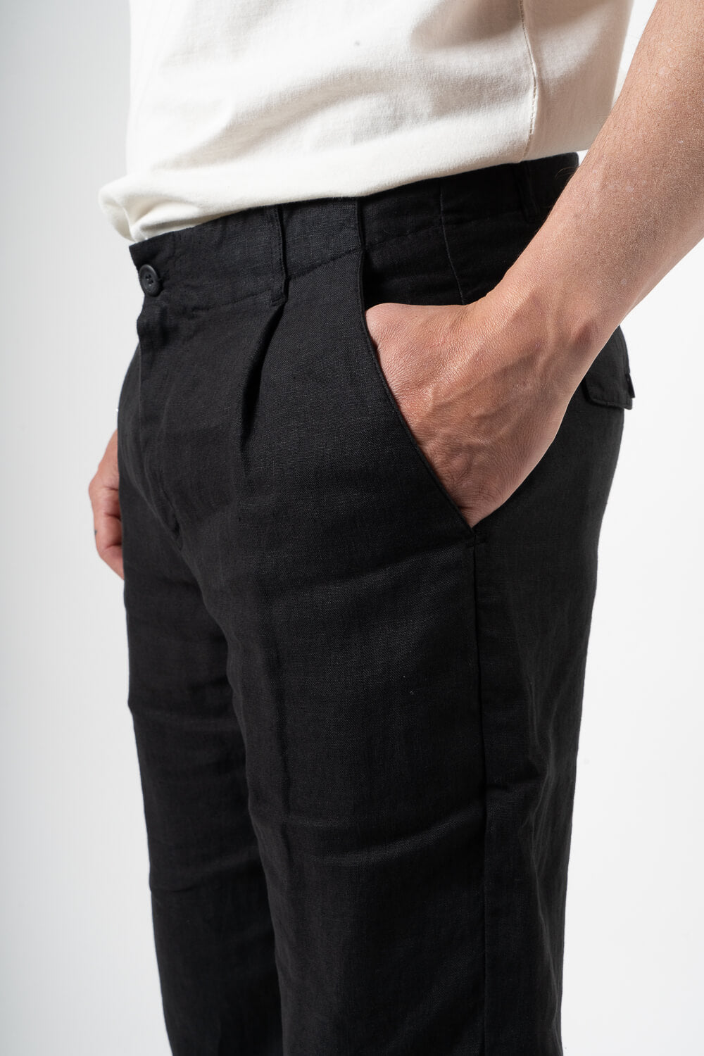 Relaxed Fit Linen Trousers Black