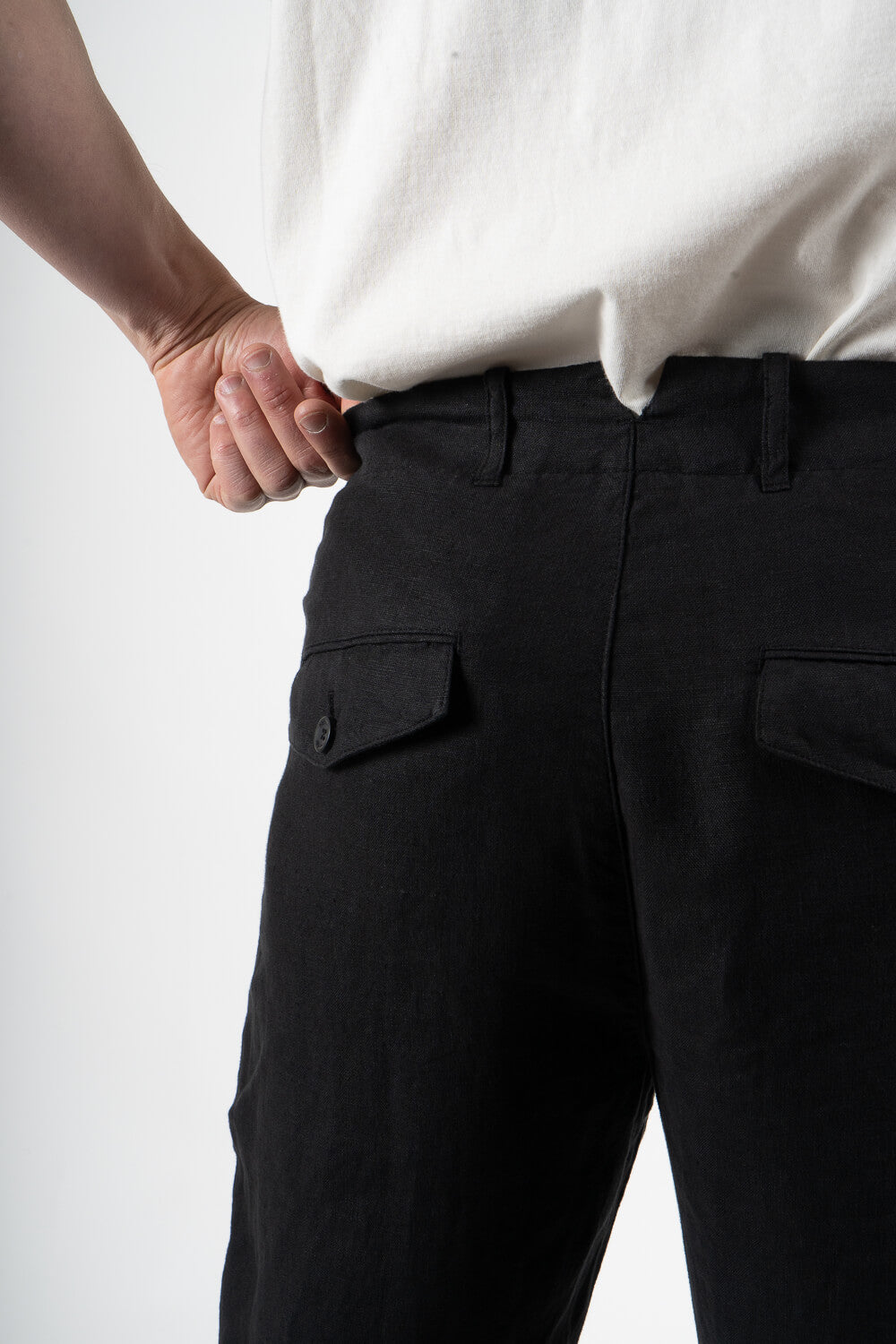 Relaxed Fit Linen Trousers Black