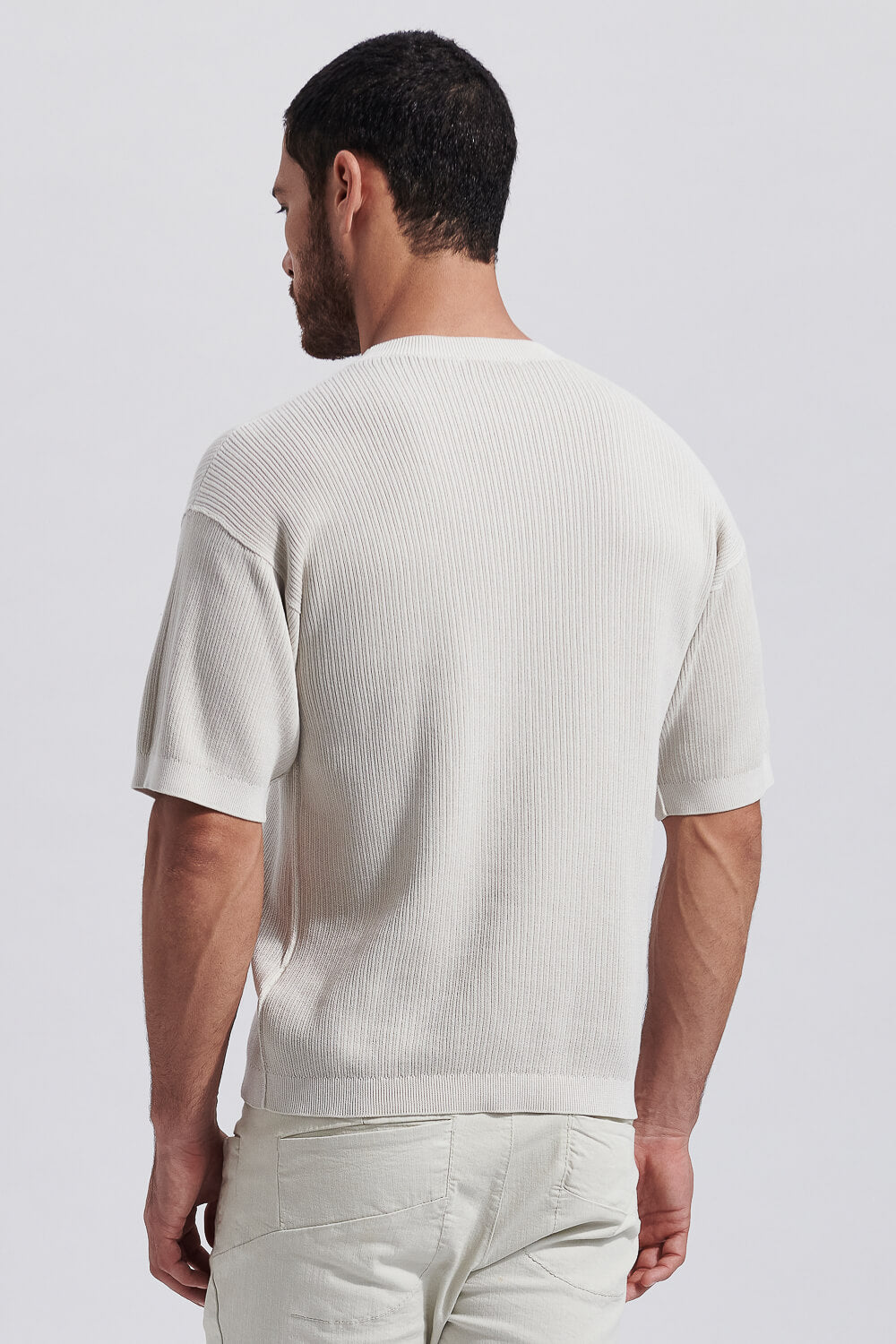 Relaxed Fit Ribbed Round Neck T-Shirt Beige