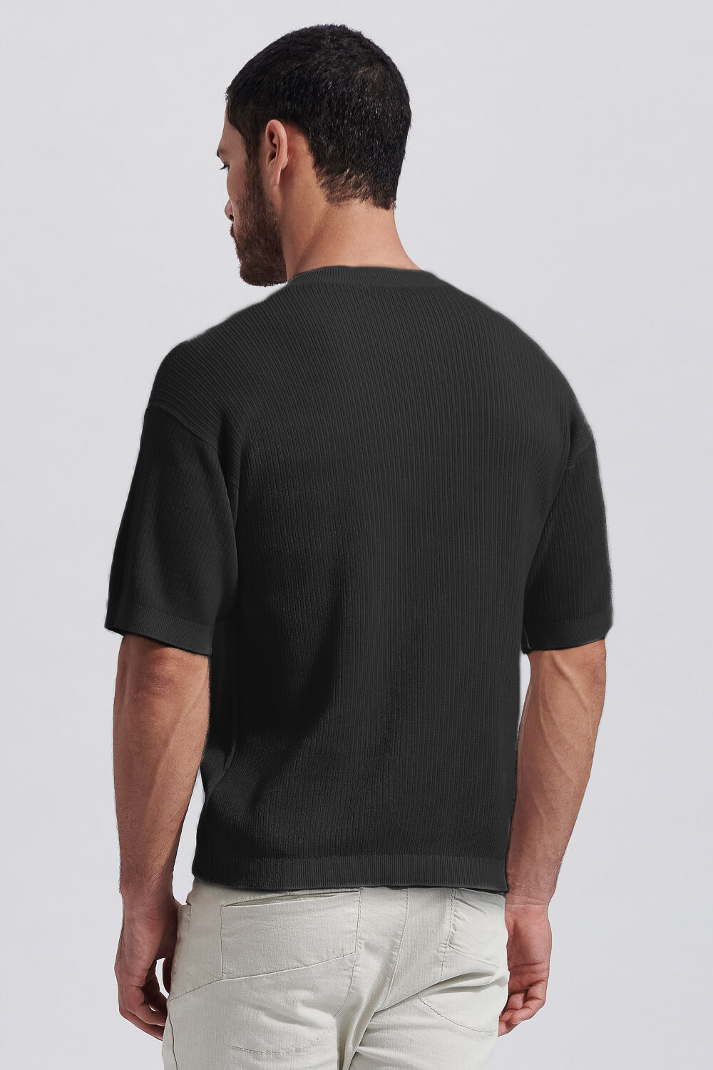 Relaxed Fit Ribbed Round Neck T-Shirt Black
