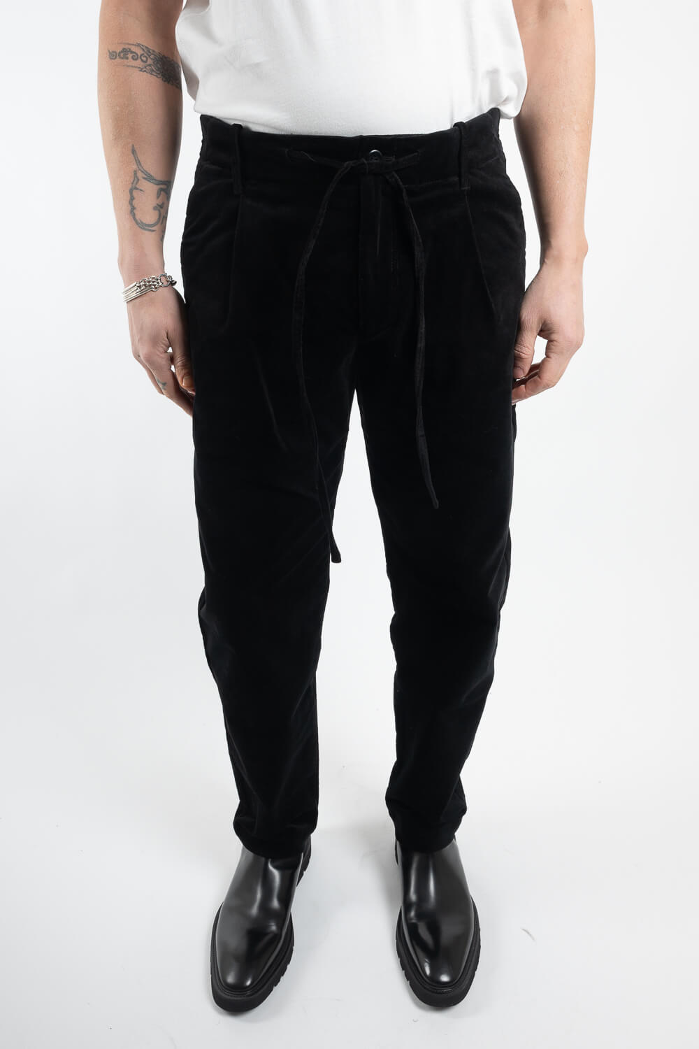 Relaxed Fit Velvet Trousers Black