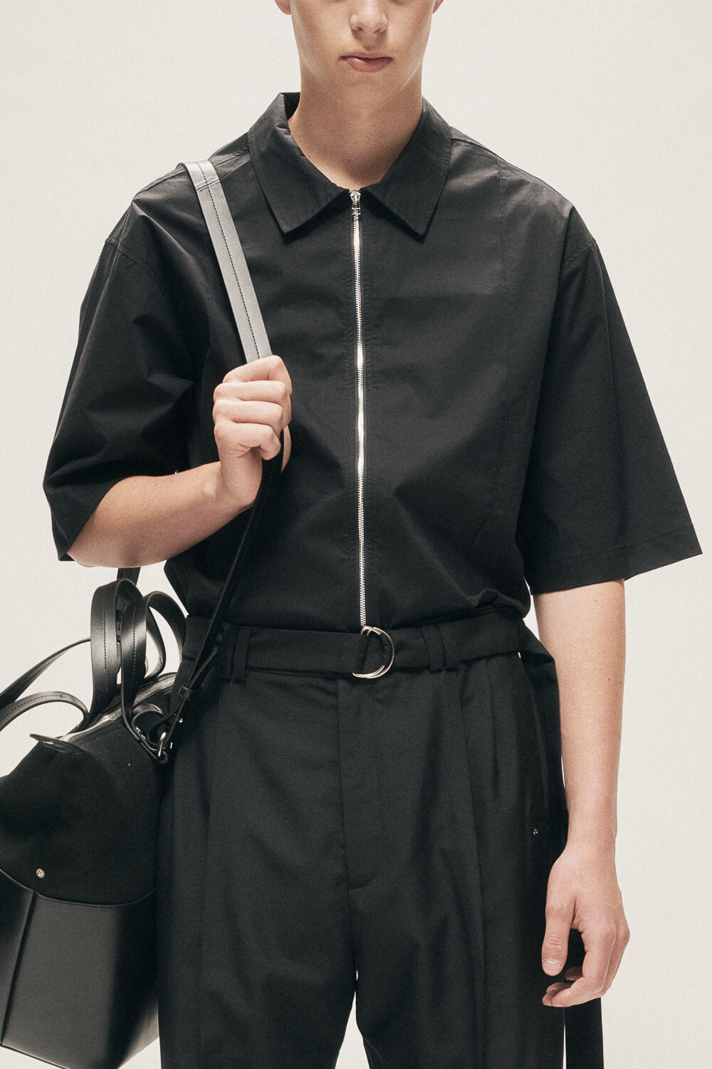 S/S Zip-Up Poplin Shirt Black