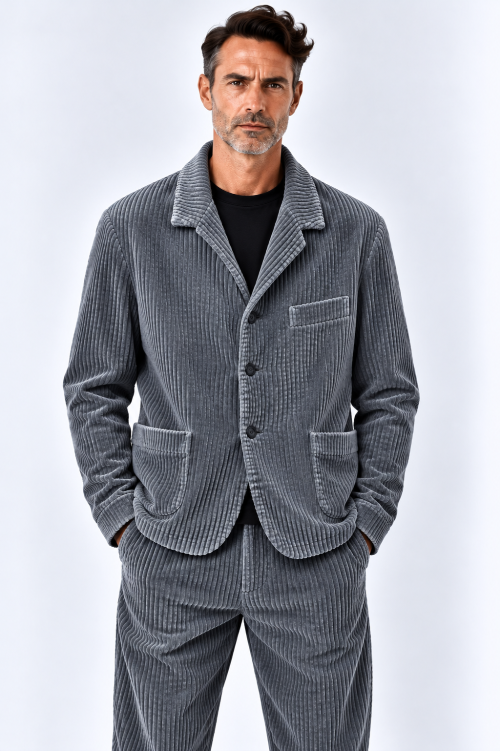 Button-Up Corduroy Blazer Jacket Steel Grey