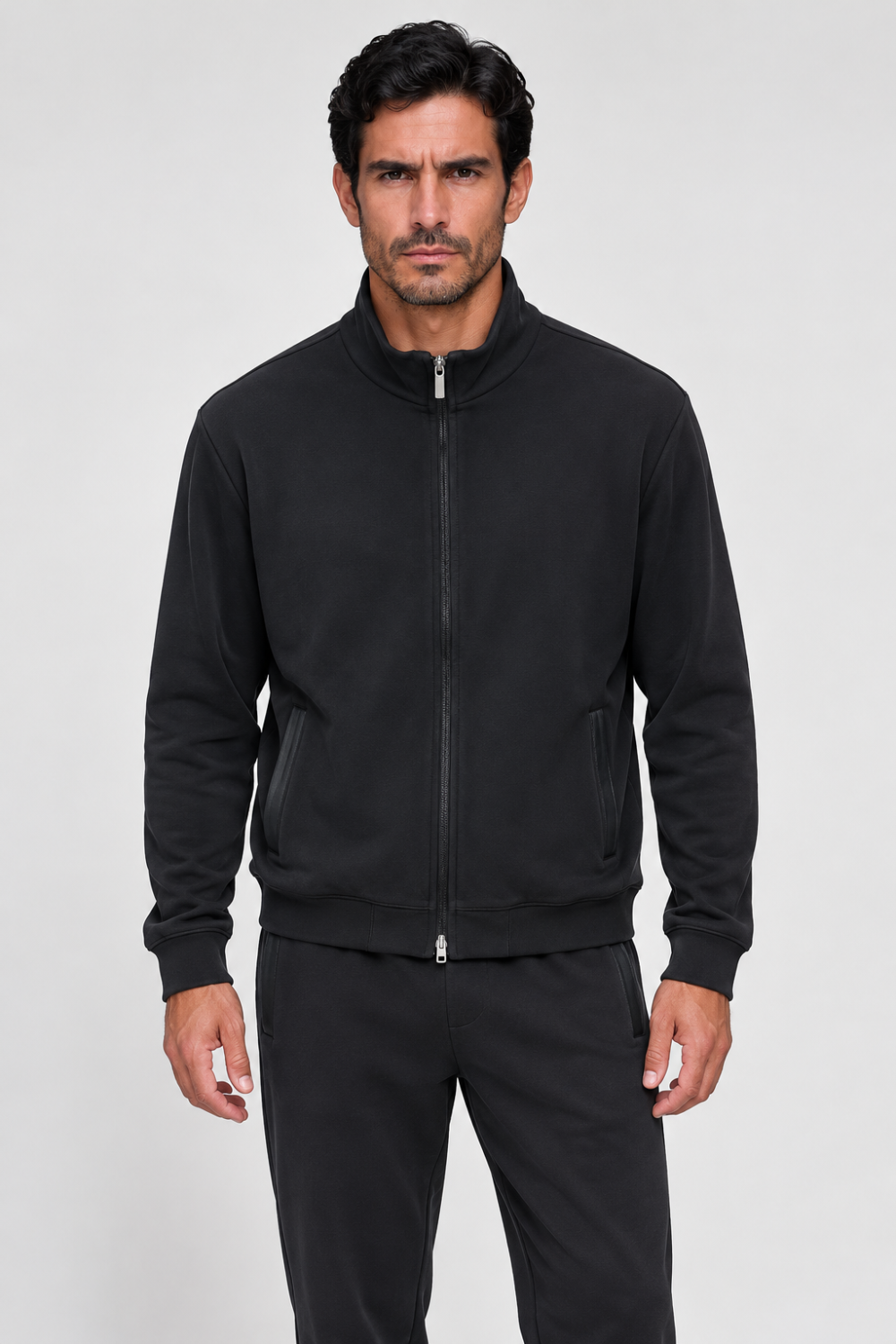 Italian Model Zip-Up Tracksuit Jacket Black