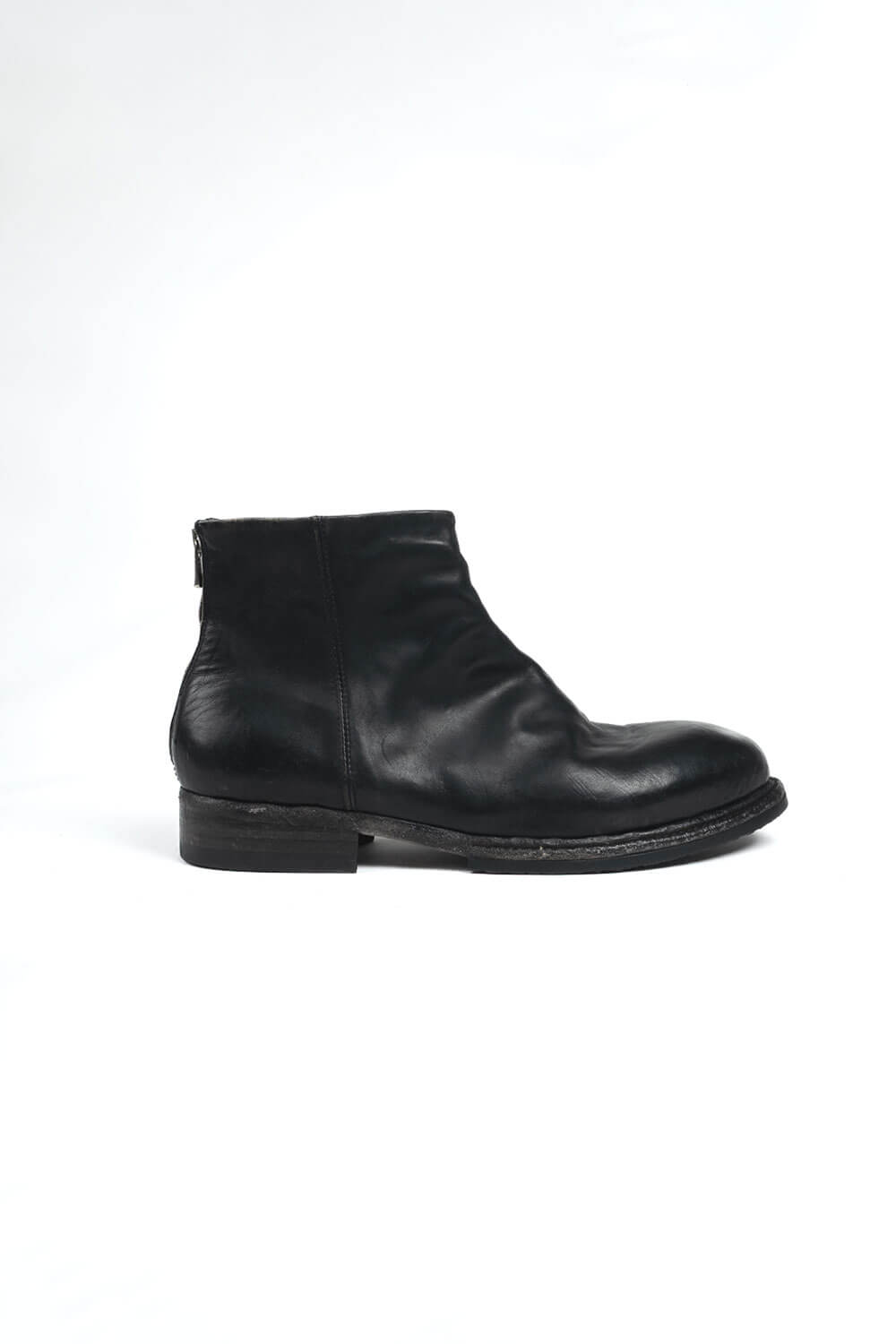 Italian Calf Leather Mid Zip-Up Crest Chelsea Boot Black