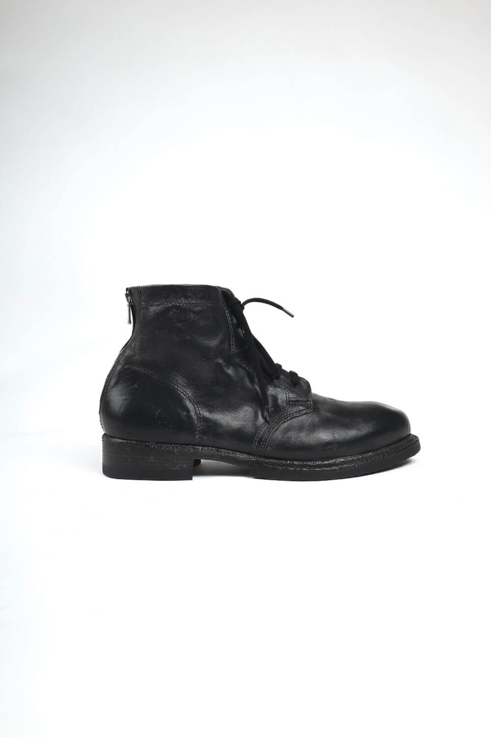 Italian Buffalo Leather Zip-Up/Lace-Up Boot Black
