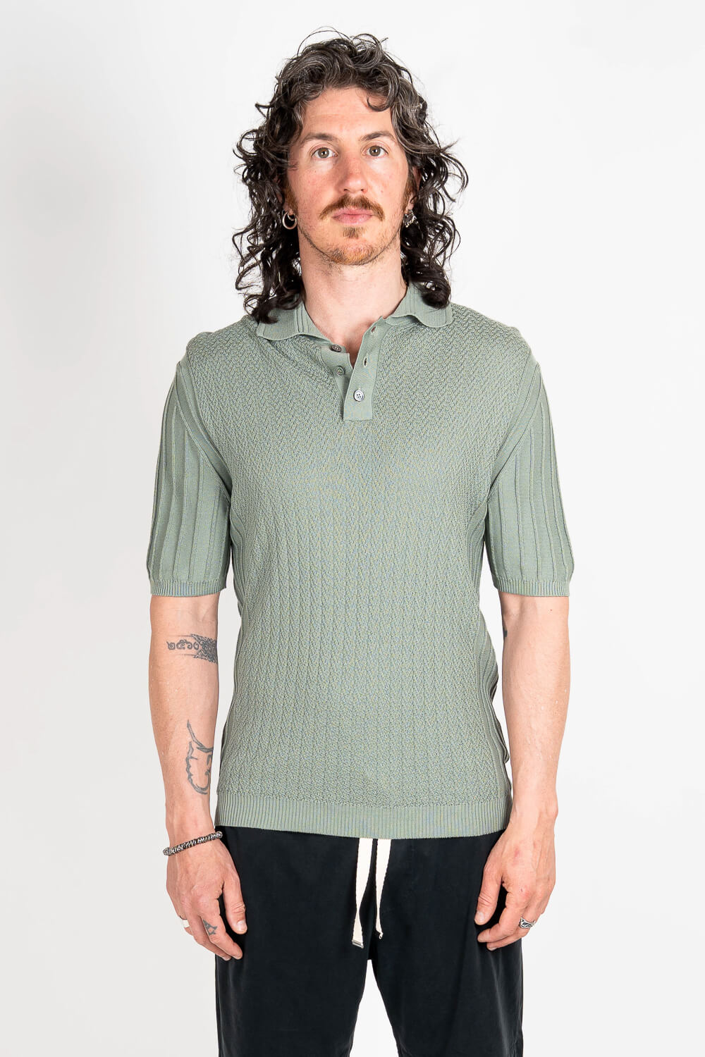 Side Patterned Detail Polo T-Shirt Green