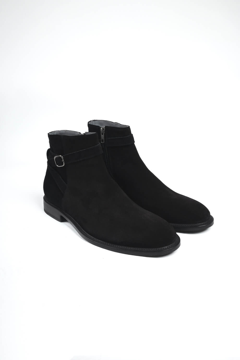Side Zip Suede Buckle Boot Black