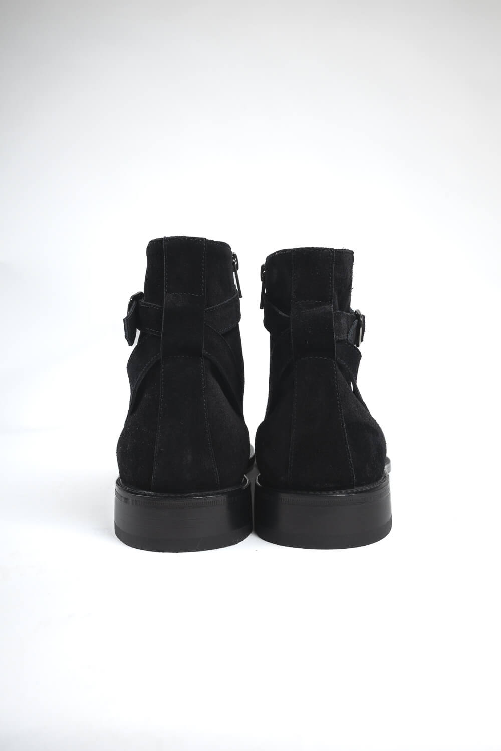 Side Zip Suede Buckle Boot Black