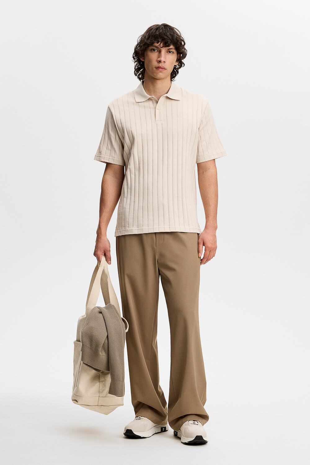 Simon Stripe Polo T-Shirt Cream
