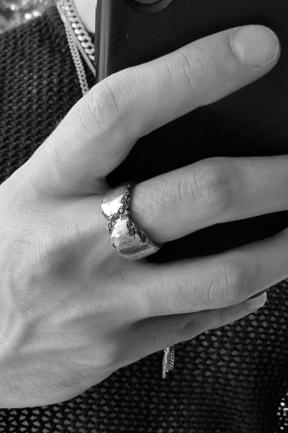 Sinful Ring Sterling Silver W/ Black Diamonds Detail