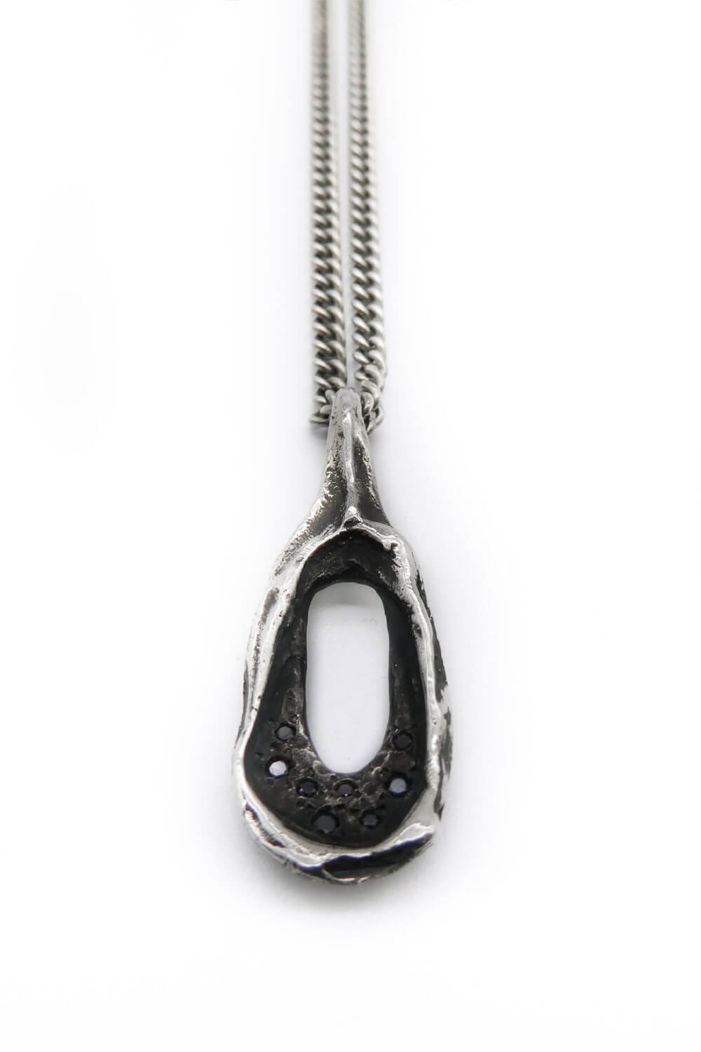 Source Necklace Silver W/ Black Diamonds Detail