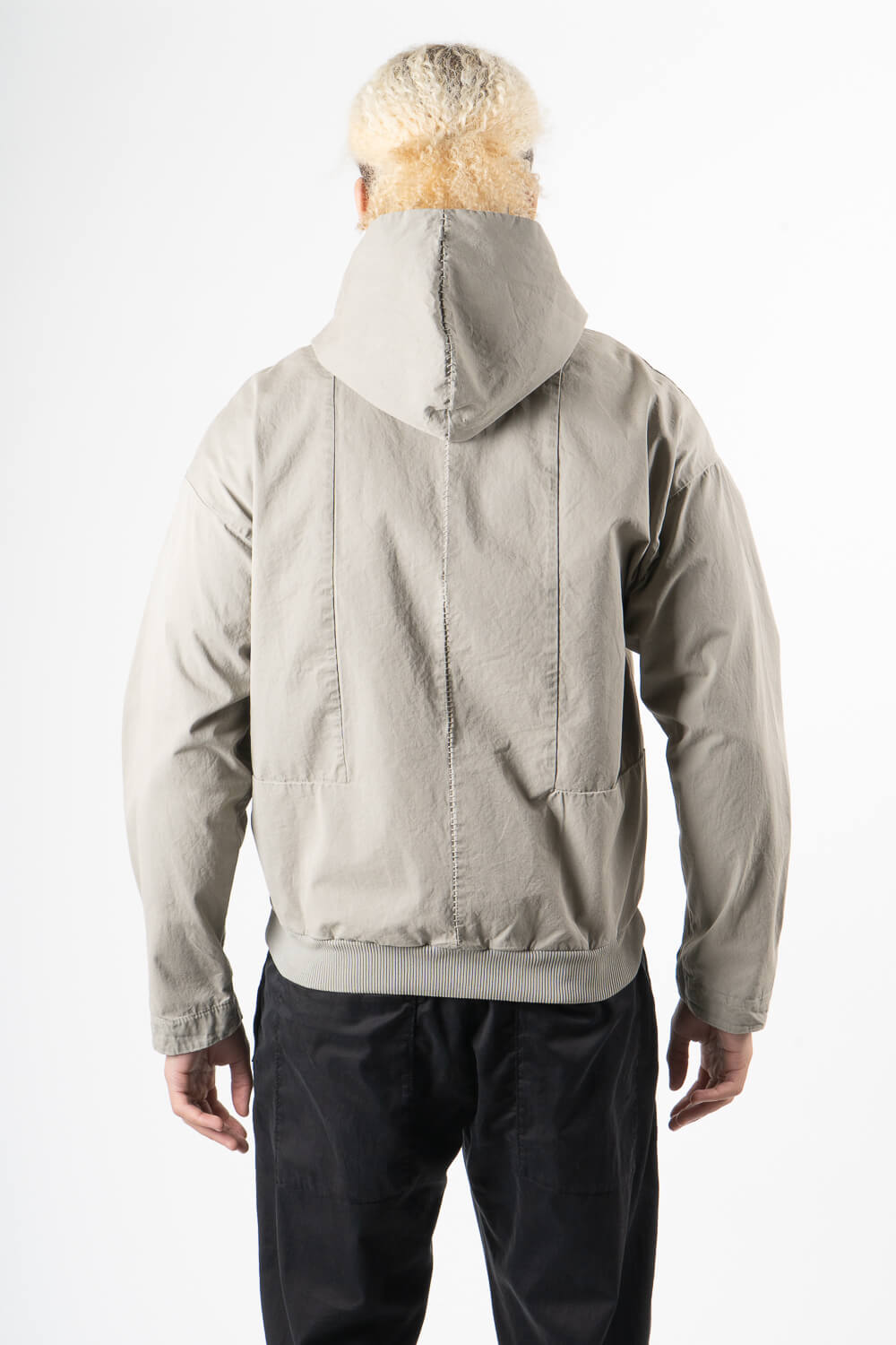 Stitch Detail Zip-Up Hooded Jacket Dark Sand
