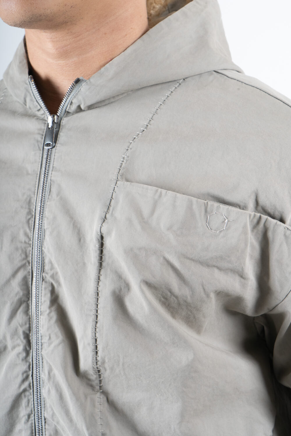 Stitch Detail Zip-Up Hooded Jacket Dark Sand