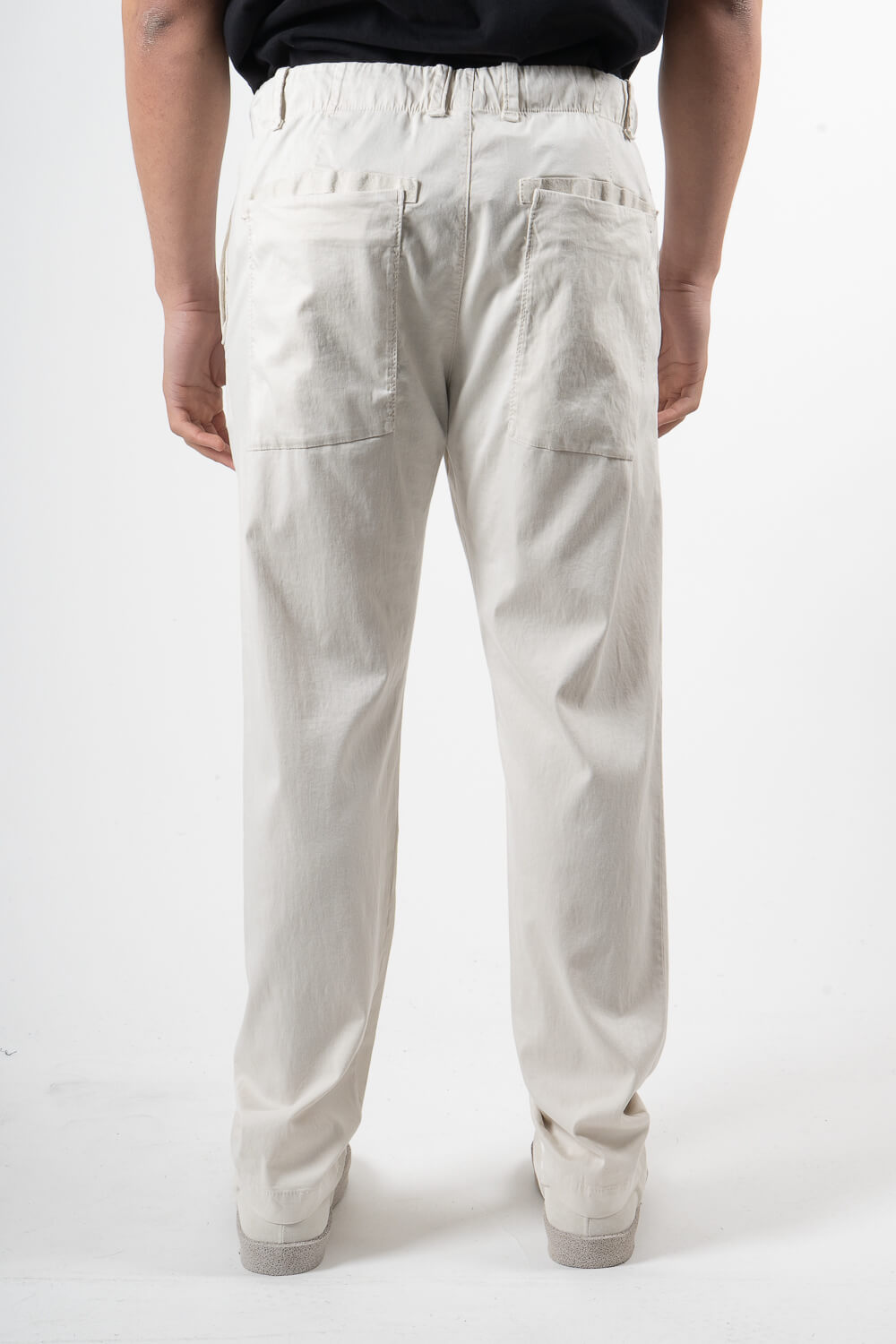 Stretch Cotton/Tencel Loose Fit Chino Trousers Cream