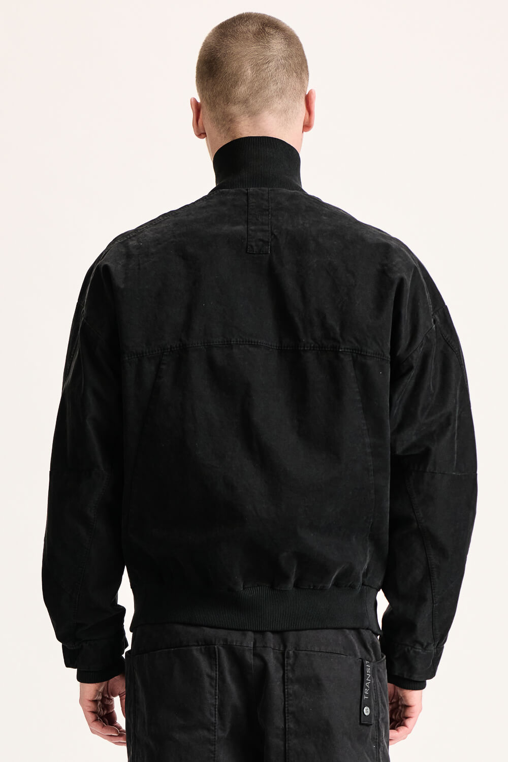 Stretch Cotton Bomber Jacket W/ Knitted Inserts Black