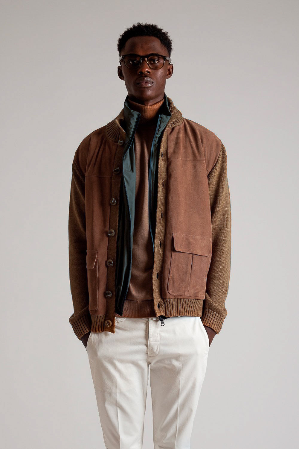 Suede Knitted Jacket Camel